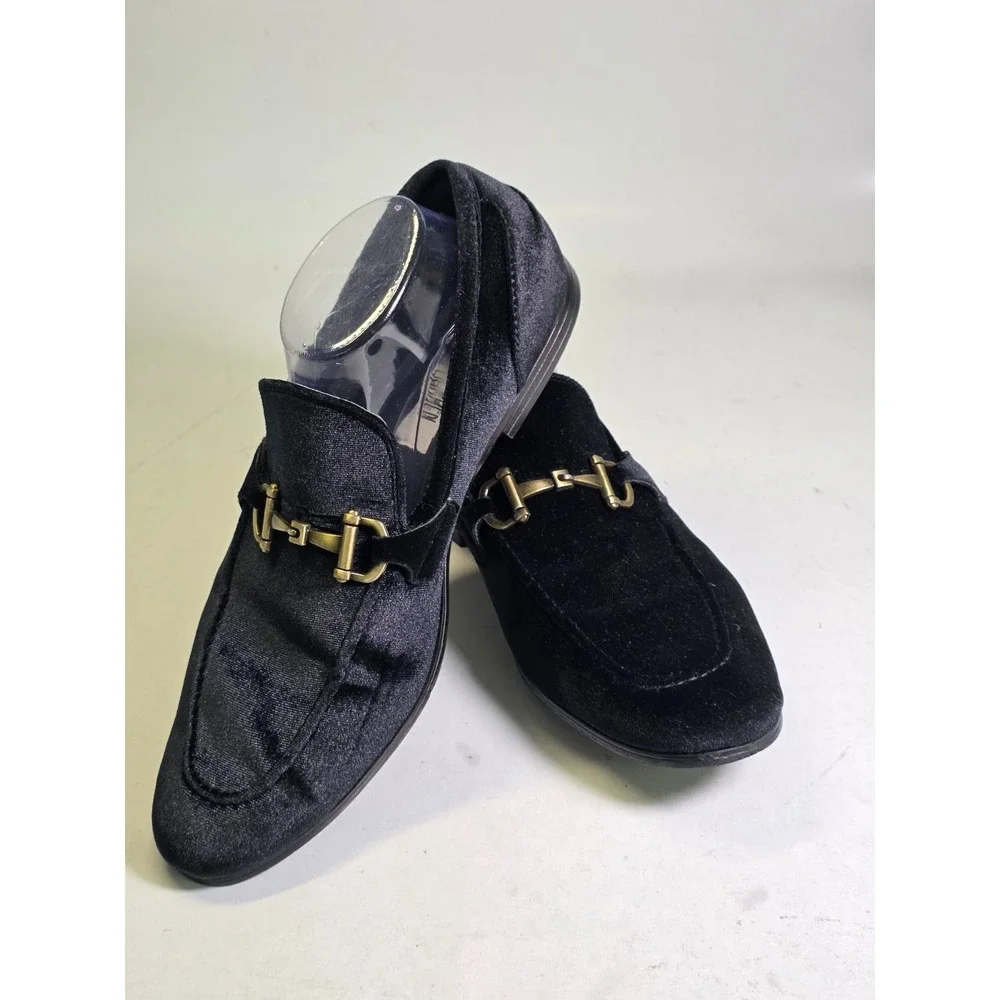 Steve Madden‎ Delrayy Men's Loafers Size 10 Black Velvet Slip On Shoes Gold Bit